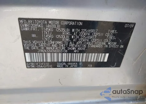 2009 Toyota Rav4 Base V6 из США, поврежденный, VIN JTMZK33V09D003108